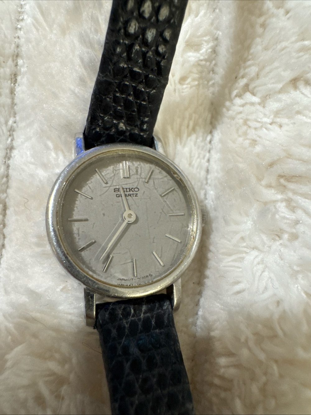 Seiko Silver Dial Watch with Black Leather Strap